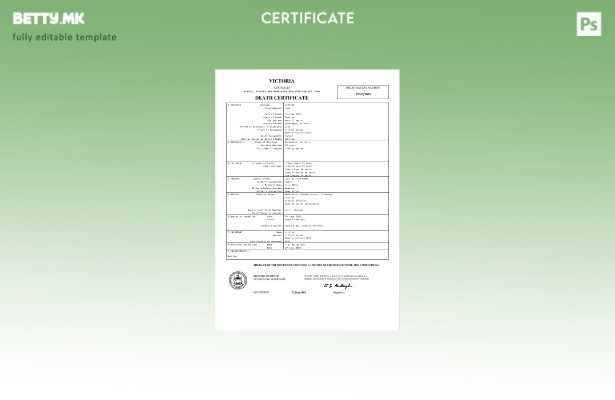 Модерен стил шаблон за уверение за смрт во Австралија Викторија во шаблон за фор